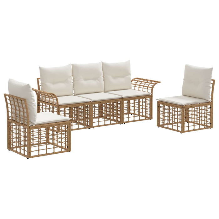 Set de canapele de exterior 5 pcs Alb Natural și Crem Poliester - WALTI WALTI