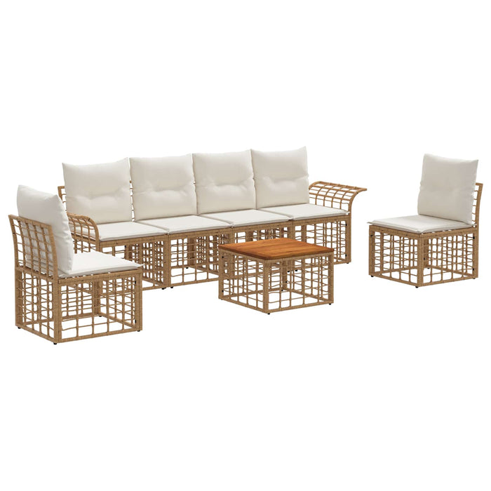 Set de canapele de exterior 7 pcs Alb Natural și Crem Poliester - WALTI WALTI