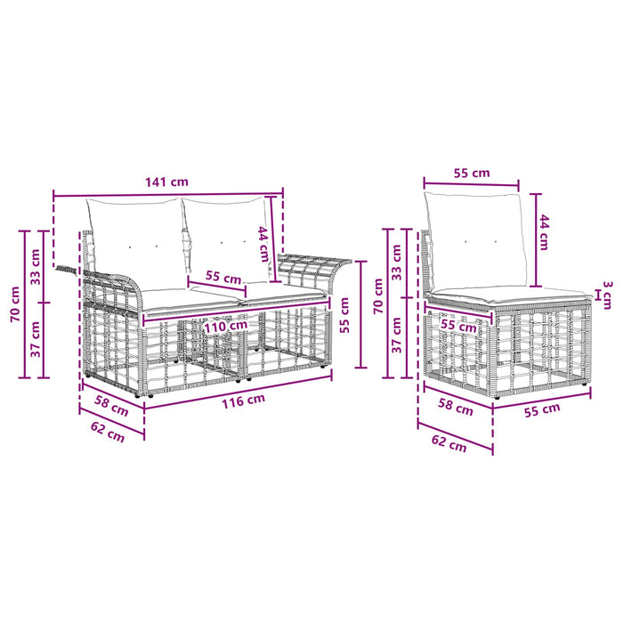 Set de canapele de exterior 7 pcs Negru și Gri închis Poliester - WALTI WALTI