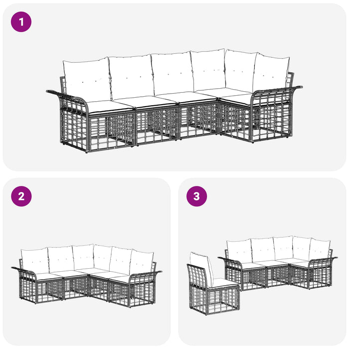 Set de canapele de exterior 5 pcs Negru și Gri închis Poliester - WALTI WALTI