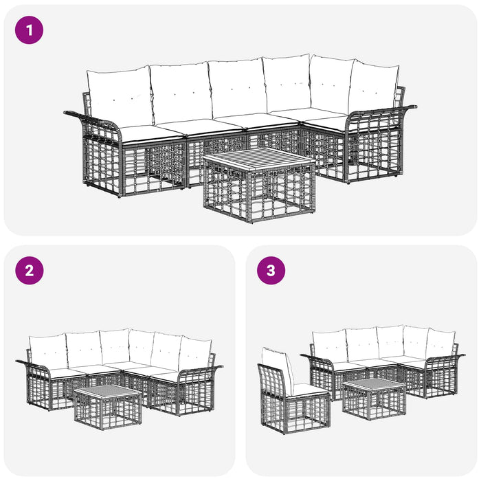 Set de canapele de exterior 6 pcs Negru și Gri închis Poliester - WALTI WALTI