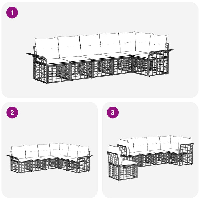 Set de canapele de exterior 6 pcs Negru și Gri închis Poliester - WALTI WALTI