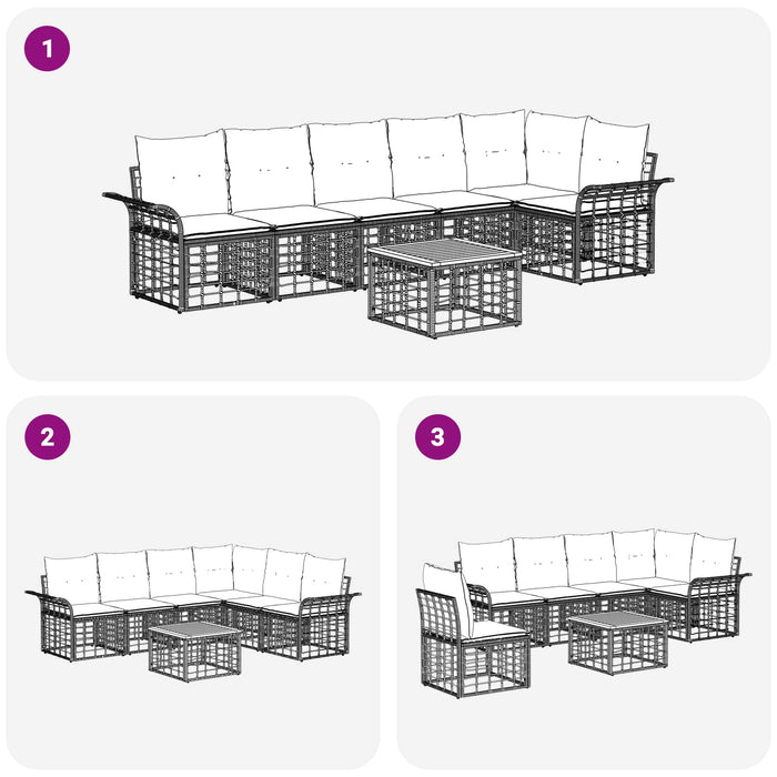 Set de canapele de exterior 7 pcs Negru și Gri închis Poliester - WALTI WALTI