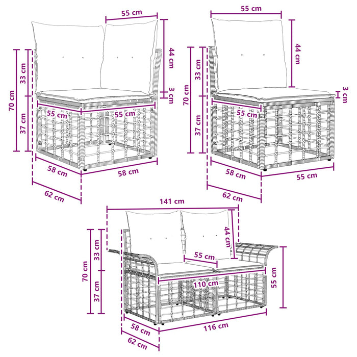 Set de canapele de exterior 8 pcs Negru și Gri închis Poliester - WALTI WALTI