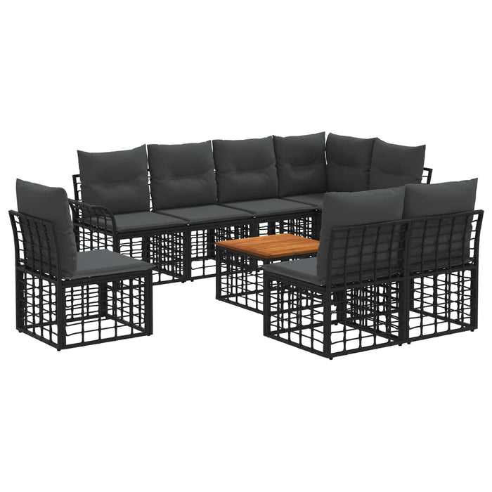 Set de canapele de exterior 9 pcs Negru și Gri închis Poliester - WALTI WALTI