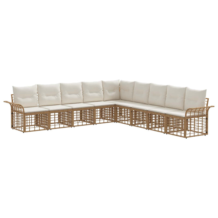 Set de canapele de exterior 9 pcs Alb Natural și Crem Poliester - WALTI WALTI
