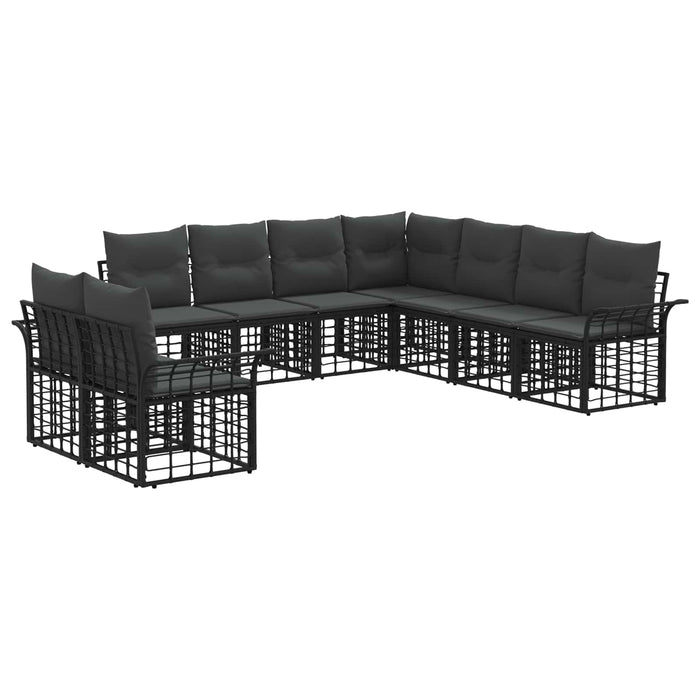 Set de canapele de exterior 9 pcs Negru și Gri închis Poliester - WALTI WALTI