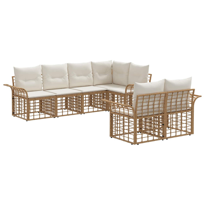 Set de canapele de exterior 7 pcs Alb Natural și Crem Poliester - WALTI WALTI