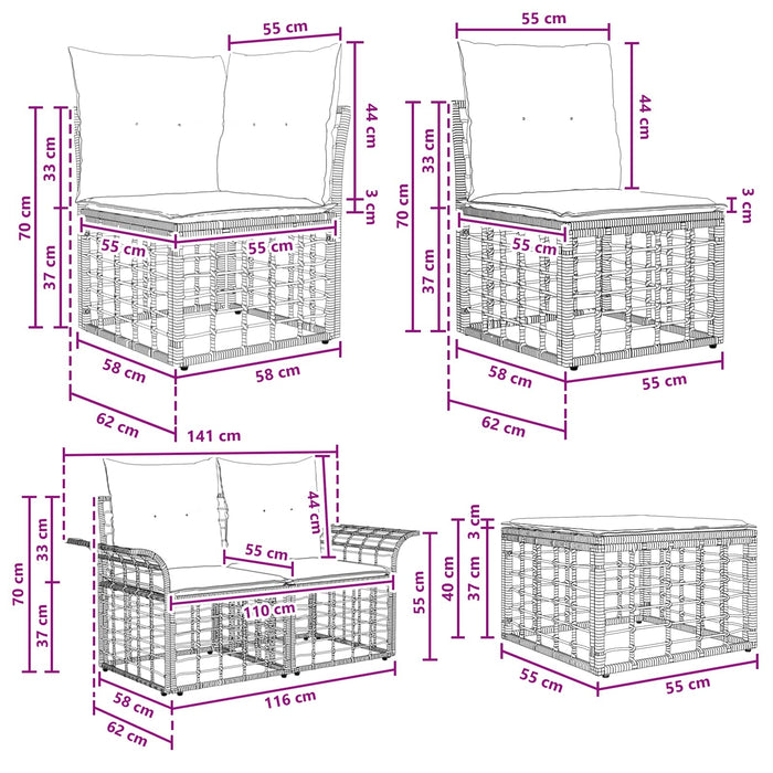 Set de canapele de exterior 6 pcs Alb Natural și Crem Poliester - WALTI WALTI