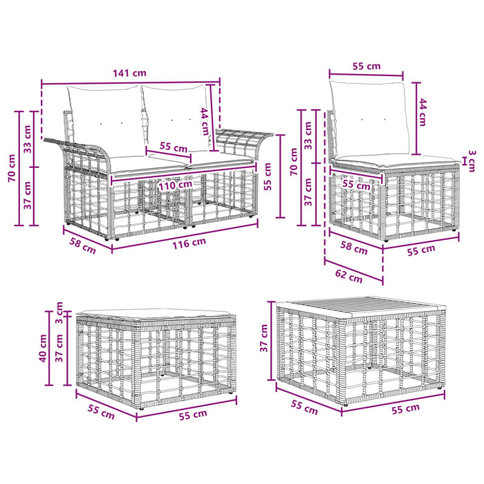 Set de canapele de exterior 8 pcs Negru și Gri închis Poliester - WALTI WALTI