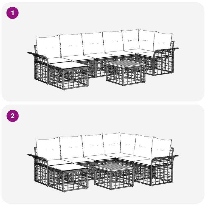 Set de canapele de exterior 8 pcs Negru și Gri închis Poliester - WALTI WALTI