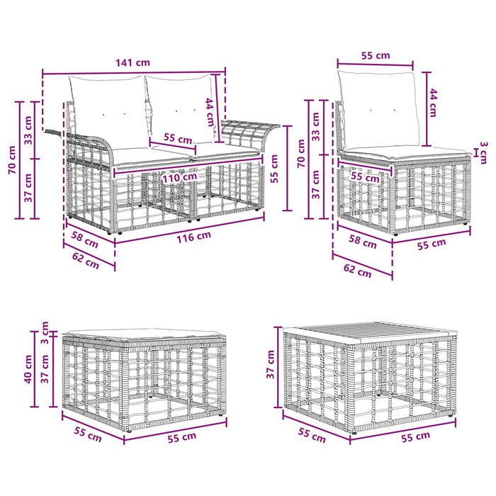 Set de canapele de exterior 7 pcs Alb Natural și Crem Poliester - WALTI WALTI