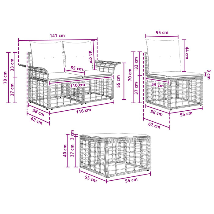 Set de canapele de exterior 7 pcs Alb Natural și Crem Poliester - WALTI WALTI