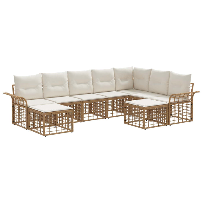 Set de canapele de exterior 9 pcs Alb Natural și Crem Poliester - WALTI WALTI