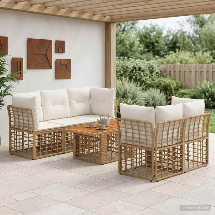 Set de canapele pentru grădină 6 buc. Alb Natural și Crem WALTI