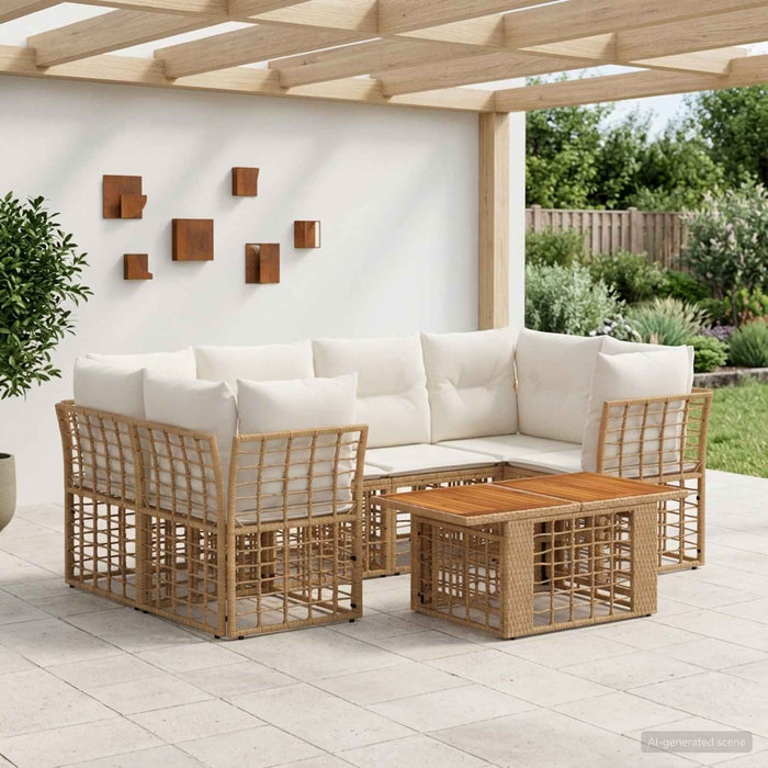 Set de canapele pentru grădină 7 buc. Alb Natural și Crem WALTI