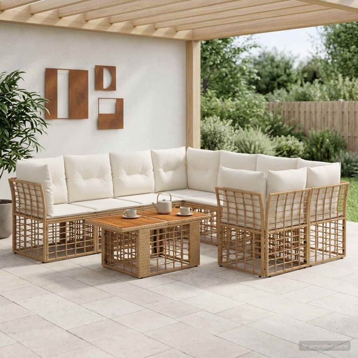 Set de canapele pentru grădină 9 buc. Alb Natural și Crem WALTI