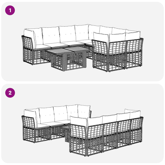Set de canapele pentru grădină 9 buc. Alb Natural și Crem WALTI