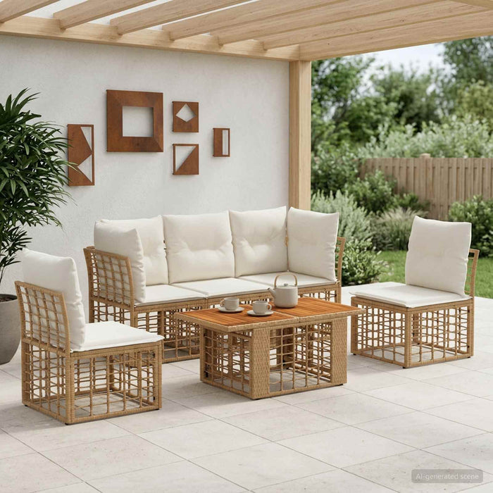 Set de canapele pentru grădină 6 buc. Alb Natural și Crem WALTI