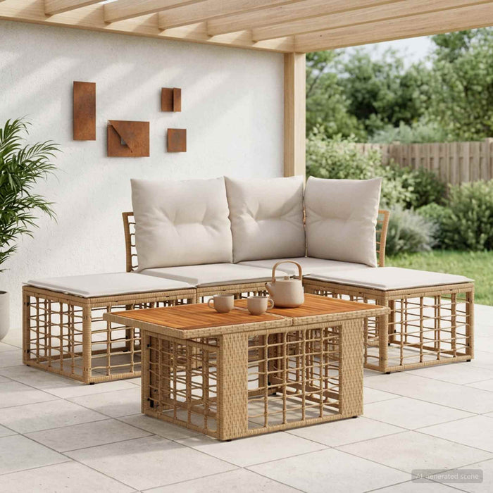 Set de canapele pentru grădină 5 buc. Alb Natural și Crem WALTI