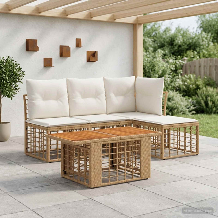 Set de canapele pentru grădină 5 buc. Alb Natural și Crem WALTI