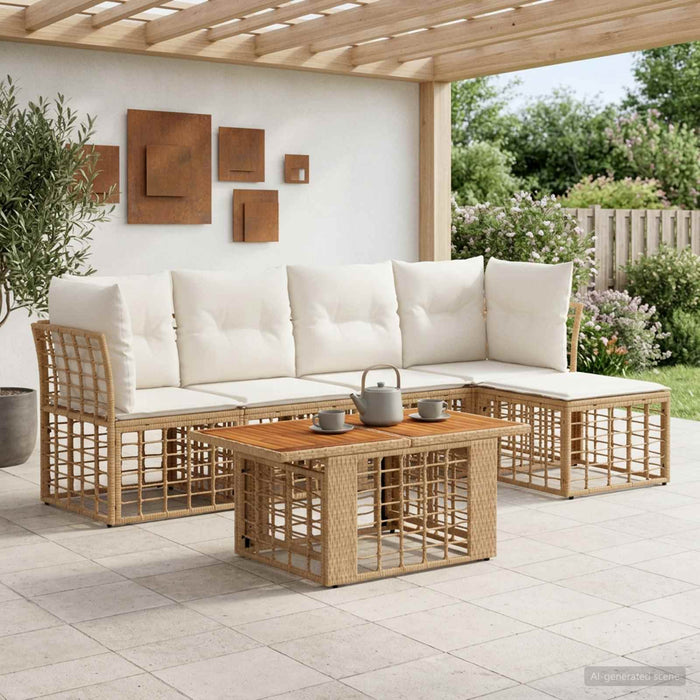 Set de canapele pentru grădină 6 buc. Alb Natural și Crem WALTI