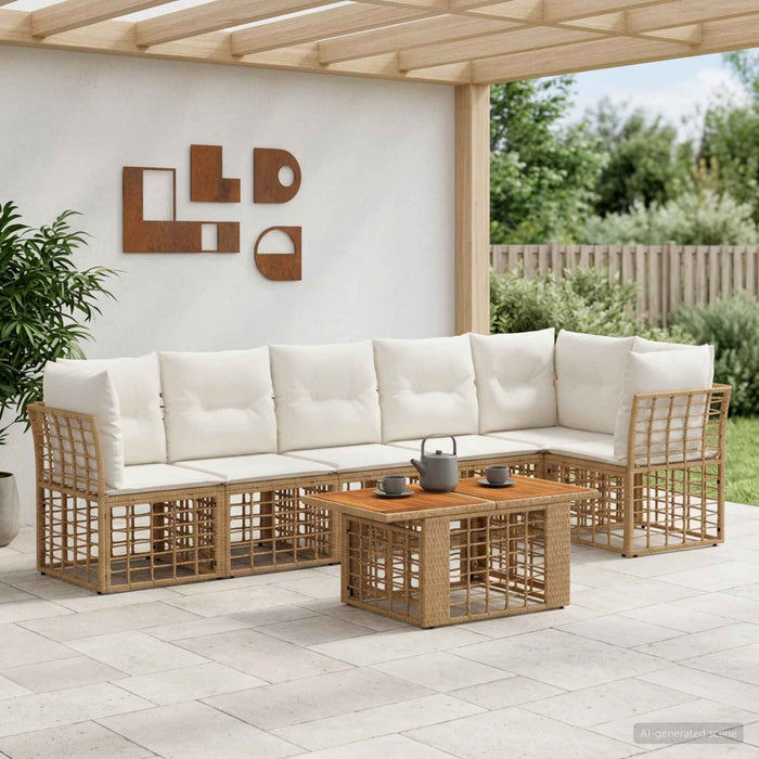 Set de canapele pentru grădină 7 buc. Alb Natural și Crem WALTI