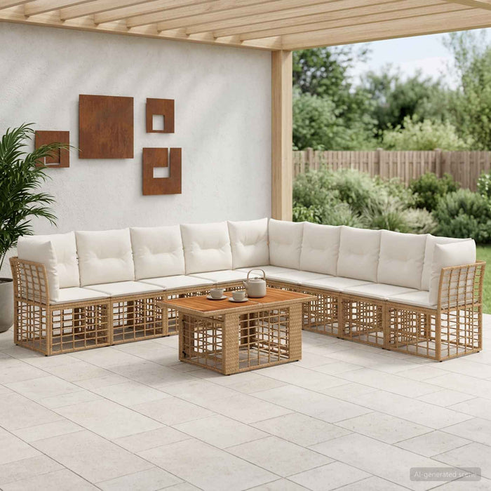 Set de canapele pentru grădină 10 buc. Alb Natural și Crem WALTI