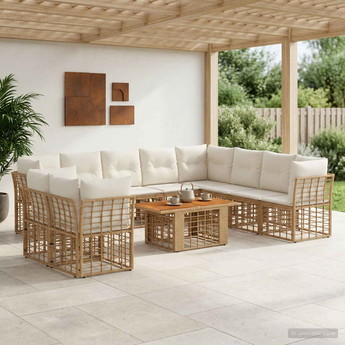 Set de canapele pentru grădină 11 buc. Alb Natural și Crem WALTI