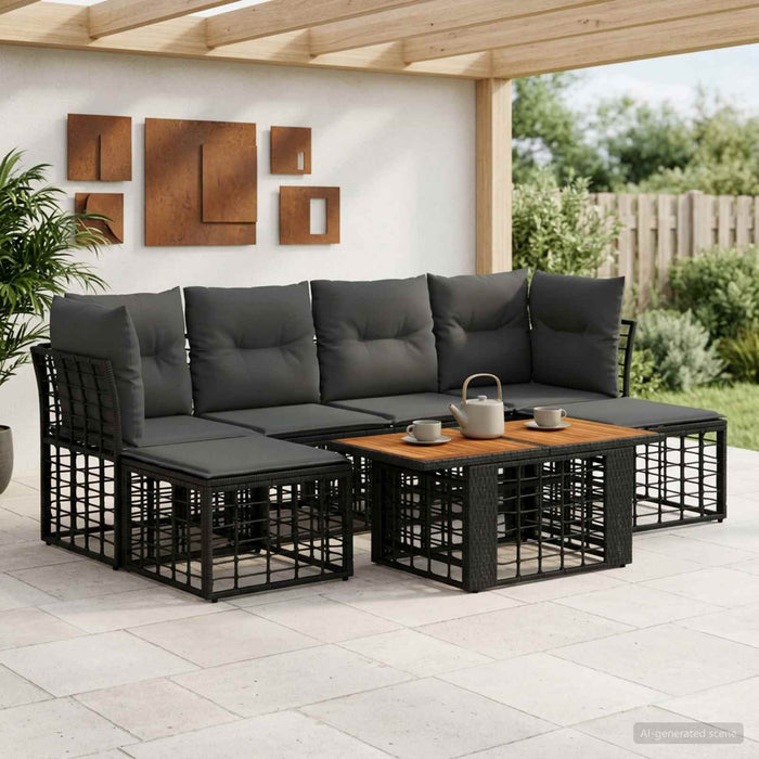 Set de canapele pentru grădină 7 buc. Negru și gri închis WALTI