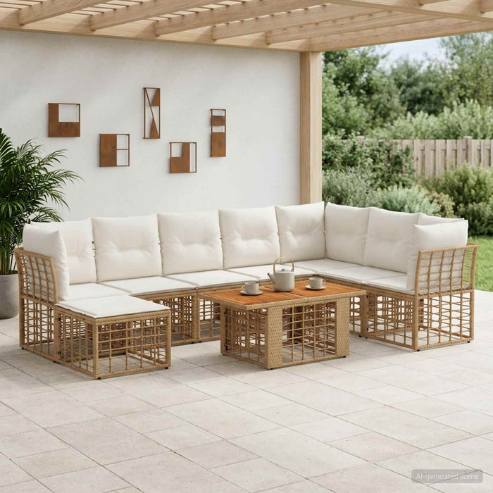 Set de canapele pentru grădină 9 buc. Alb Natural și Crem WALTI