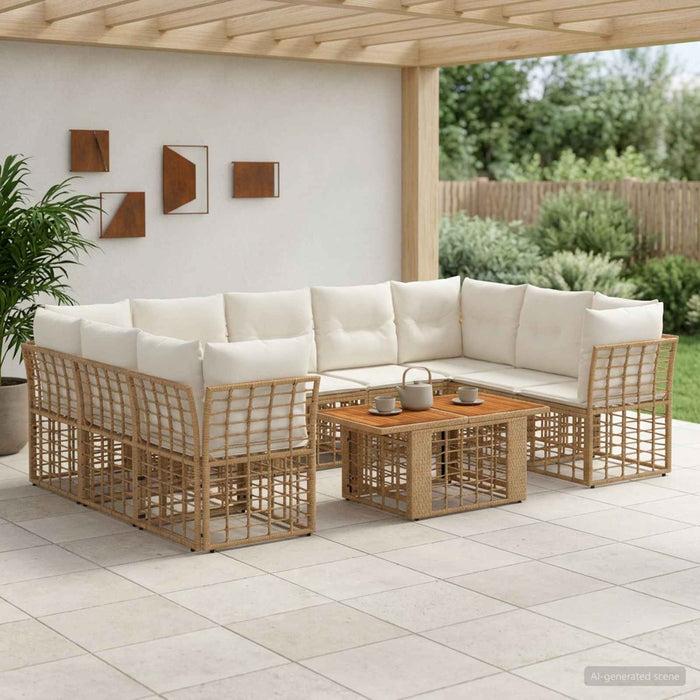 Set de canapele pentru grădină 10 buc. Alb Natural și Crem WALTI