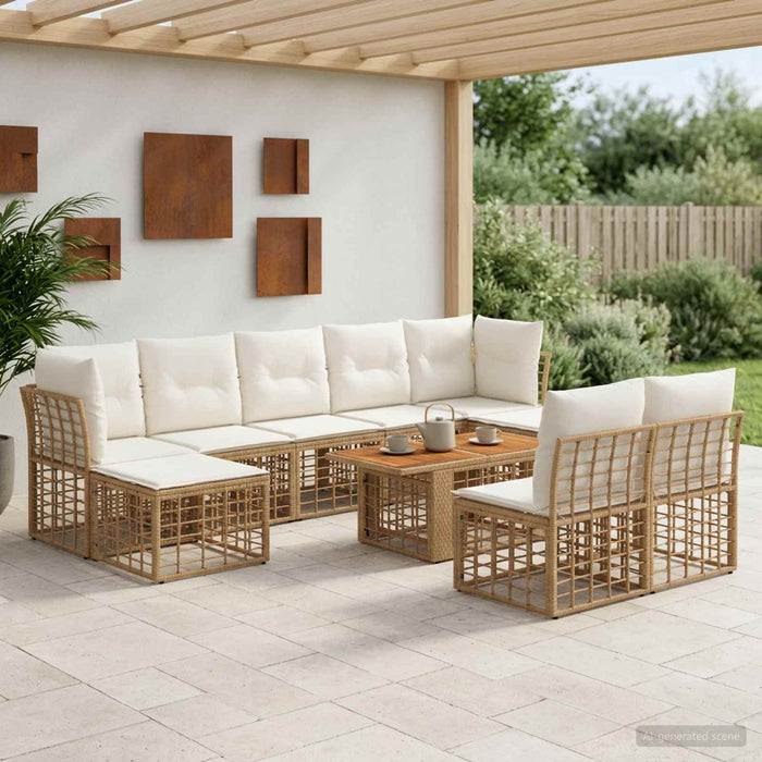 Set de canapele pentru grădină 10 buc. Alb Natural și Crem WALTI