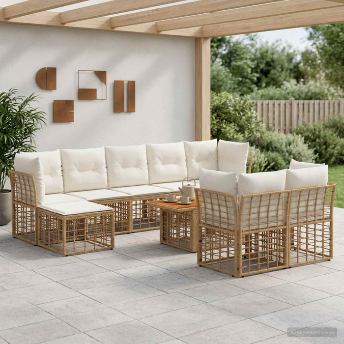 Set de canapele pentru grădină 10 buc. Alb Natural și Crem WALTI