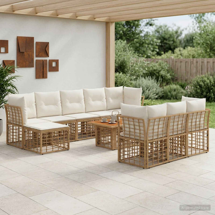 Set de canapele pentru grădină 11 buc. Alb Natural și Crem WALTI