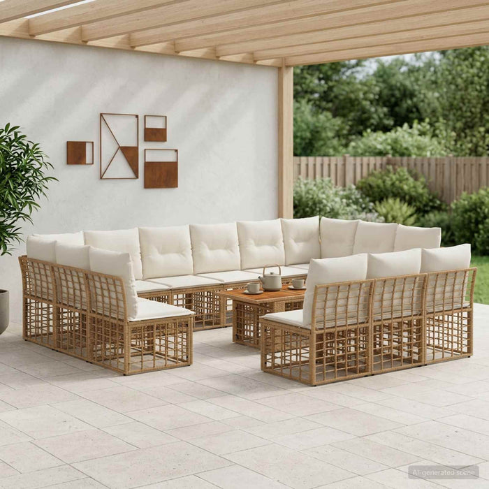 Set de canapele pentru grădină 14 buc. Alb Natural și Crem WALTI