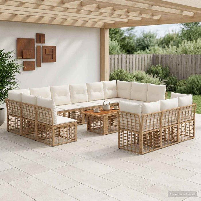 Set de canapele pentru grădină 14 buc. Alb Natural și Crem WALTI