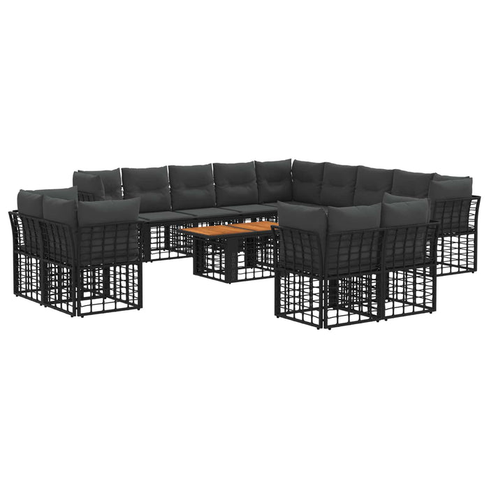 Set de canapele pentru grădină 14 buc. Negru și gri închis WALTI