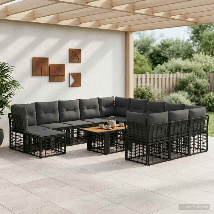 Set de canapele pentru grădină 13 buc. Negru și gri închis WALTI