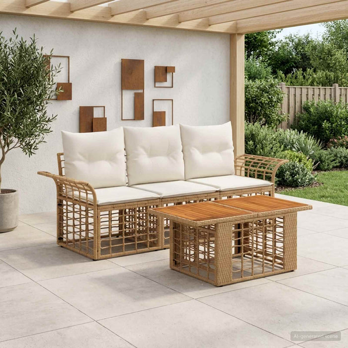 Set de canapele pentru grădină 4 buc. Alb Natural și Crem WALTI