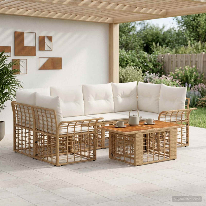 Set de canapele pentru grădină 7 buc. Alb Natural și Crem WALTI