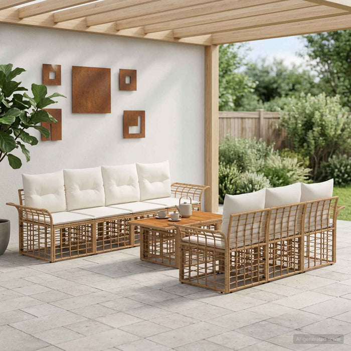 Set de canapele pentru grădină 8 buc. Alb Natural și Crem WALTI