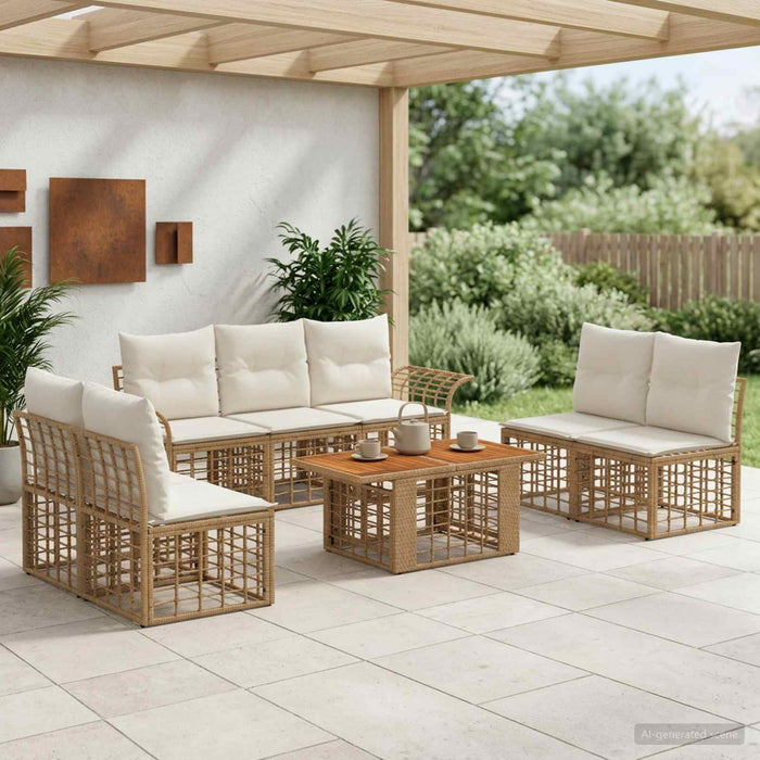 Set de canapele pentru grădină 8 buc. Alb Natural și Crem WALTI
