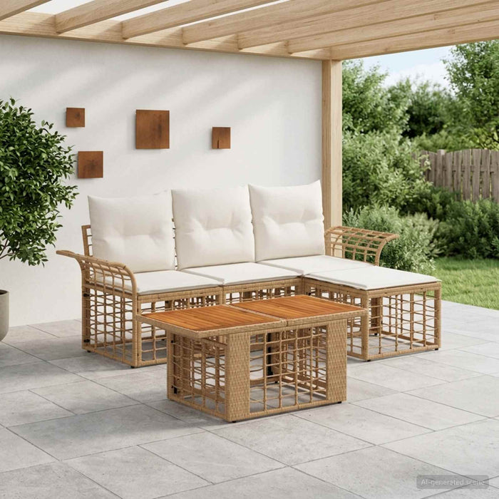 Set de canapele pentru grădină 5 buc. Alb Natural și Crem WALTI