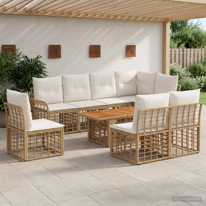 Set de canapele pentru grădină 9 buc. Alb Natural și Crem WALTI