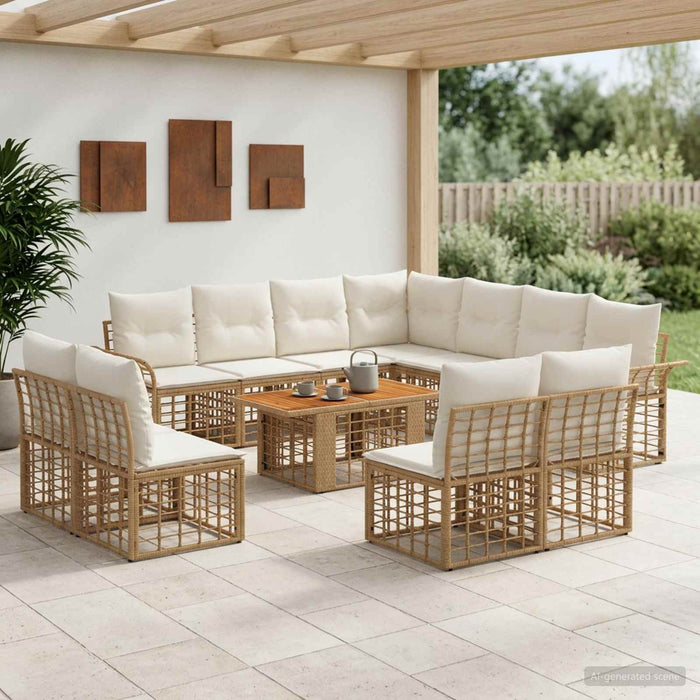 Set de canapele pentru grădină 12 buc. Alb Natural și Crem WALTI