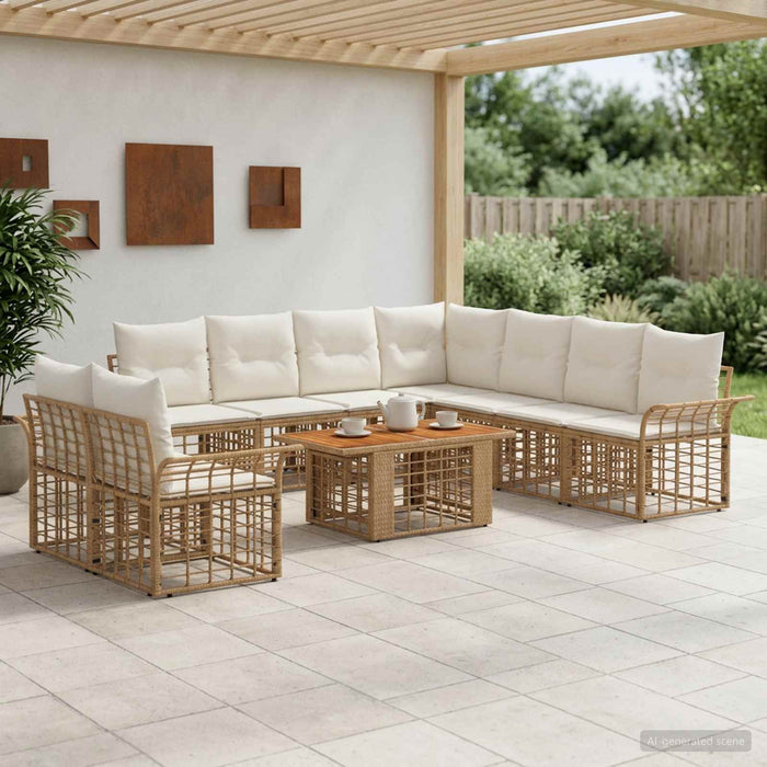Set de canapele pentru grădină 10 buc. Alb Natural și Crem WALTI