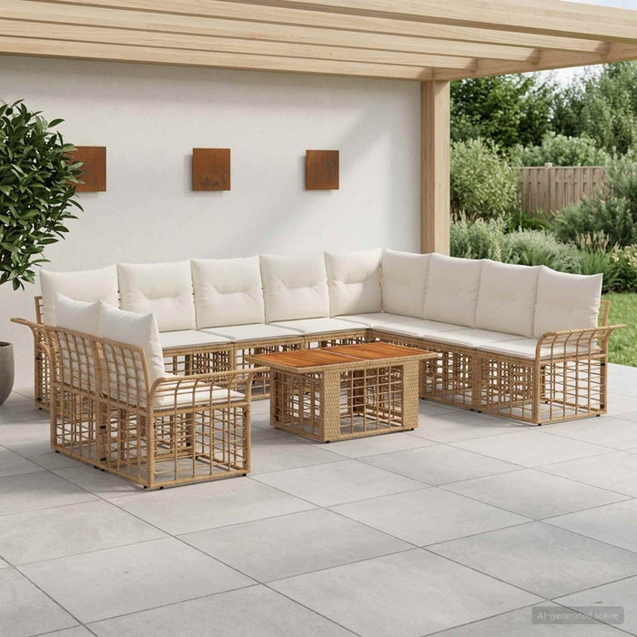 Set de canapele pentru grădină 11 buc. Alb Natural și Crem WALTI