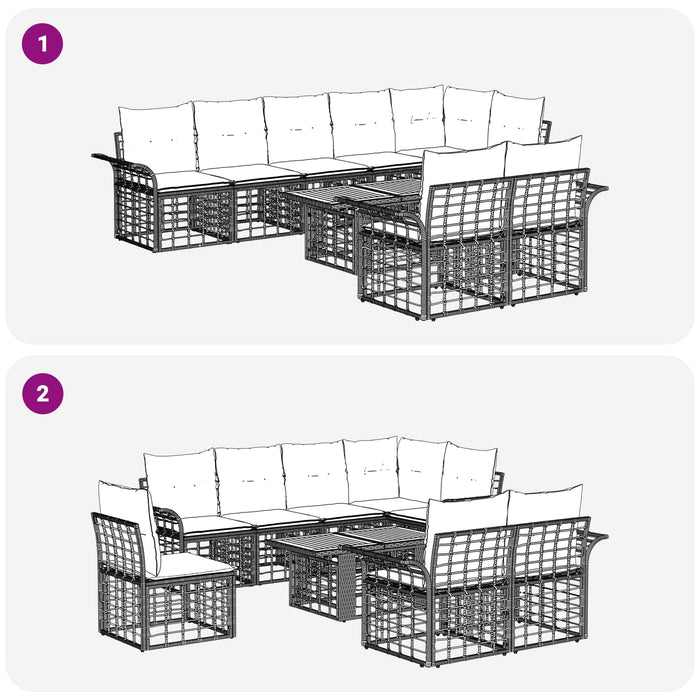 Set de canapele pentru grădină 9 buc. Negru și gri închis WALTI