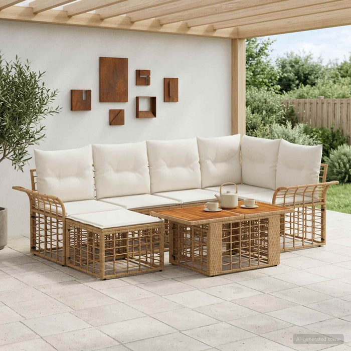 Set de canapele pentru grădină 7 buc. Alb Natural și Crem WALTI